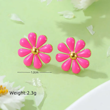 1 Pair Sweet Daisy Plating Titanium Steel Ear Studs