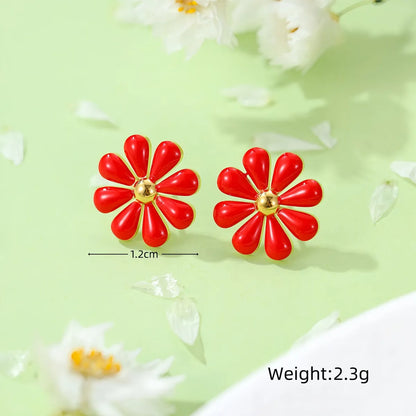 1 Pair Sweet Daisy Plating Titanium Steel Ear Studs