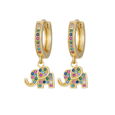 1 Pair Sweet Elephant Inlay Copper Zircon Gold Plated Drop Earrings