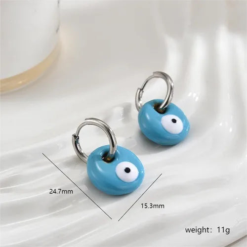 1 Pair Sweet Eye Enamel Stainless Steel Hoop Earrings