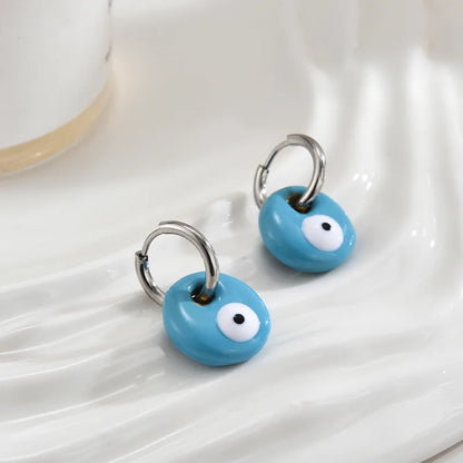 1 Pair Sweet Eye Enamel Stainless Steel Hoop Earrings