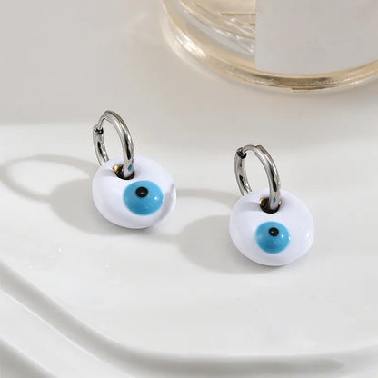 1 Pair Sweet Eye Enamel Stainless Steel Hoop Earrings