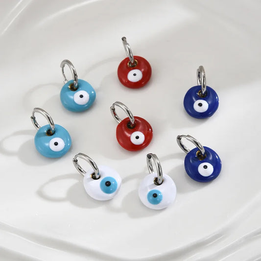 1 Pair Sweet Eye Enamel Stainless Steel Hoop Earrings