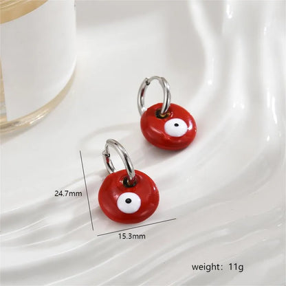 1 Pair Sweet Eye Enamel Stainless Steel Hoop Earrings