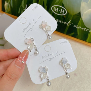 1 Pair Sweet Floral Butterfly Artificial Crystal Alloy Drop Earrings