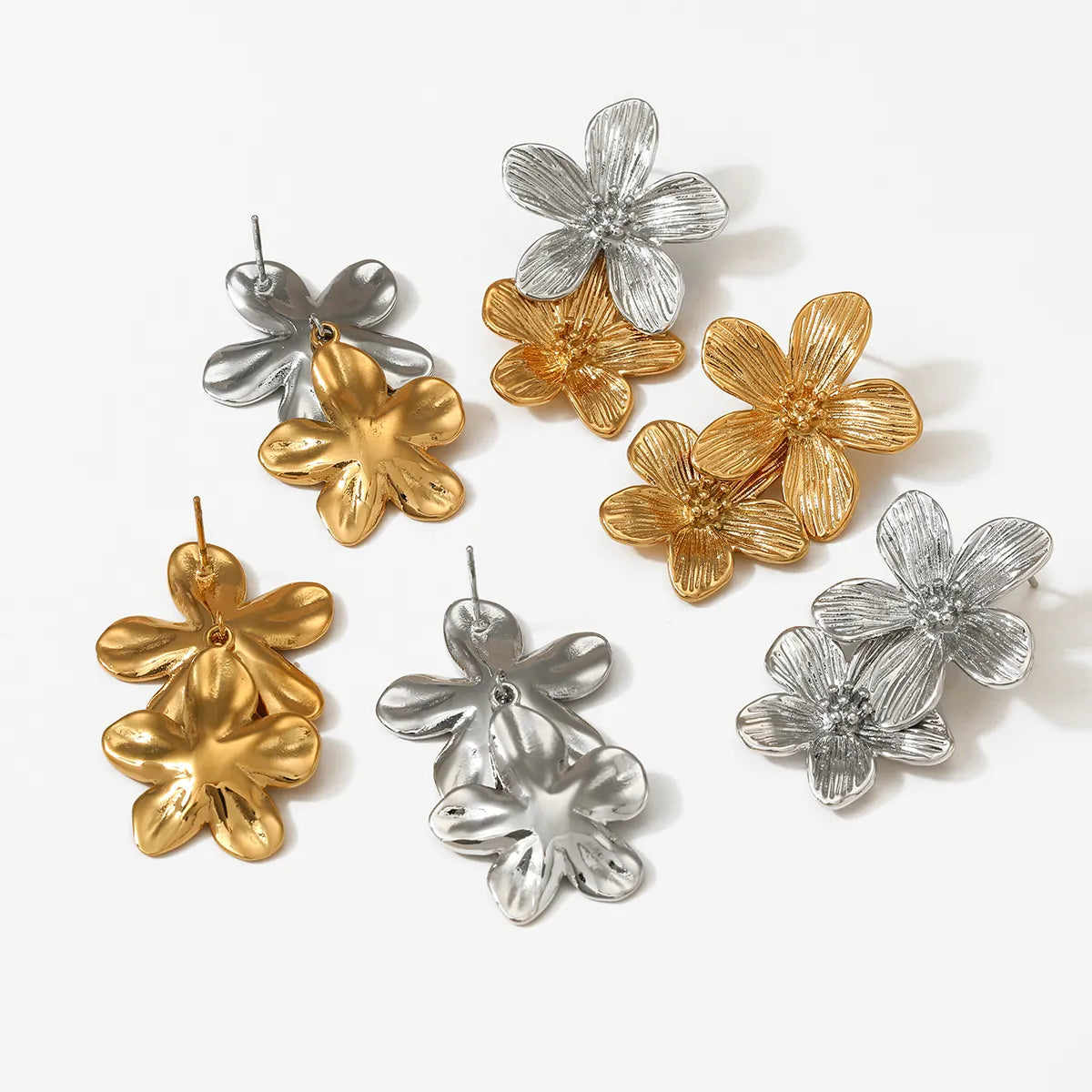 1 Pair Sweet Flower 304 Stainless Steel No Inlaid 16K Gold Plated White Gold Plated Gold Plated Drop Earrings