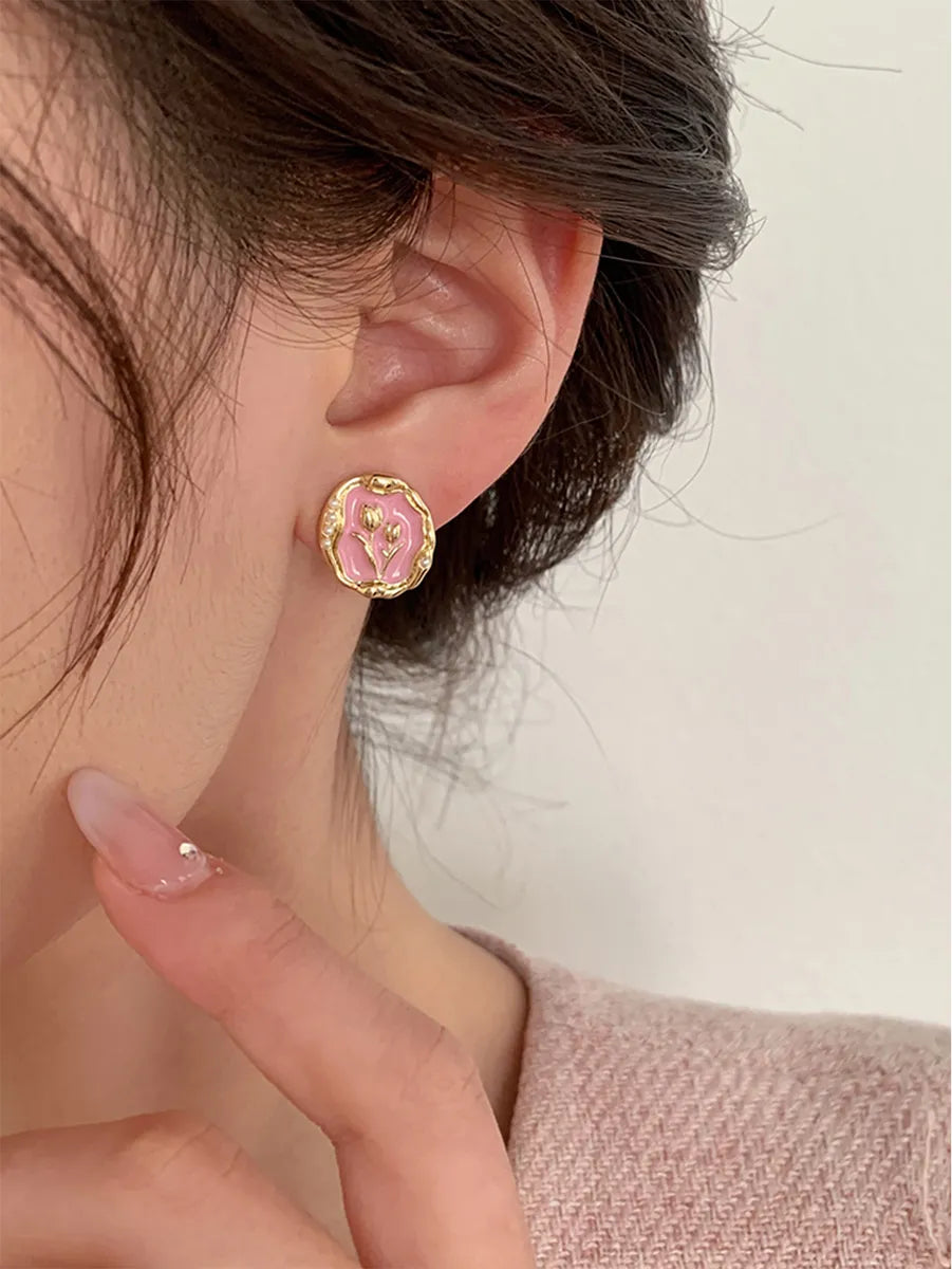 1 Pair Sweet Flower Alloy Ear Studs