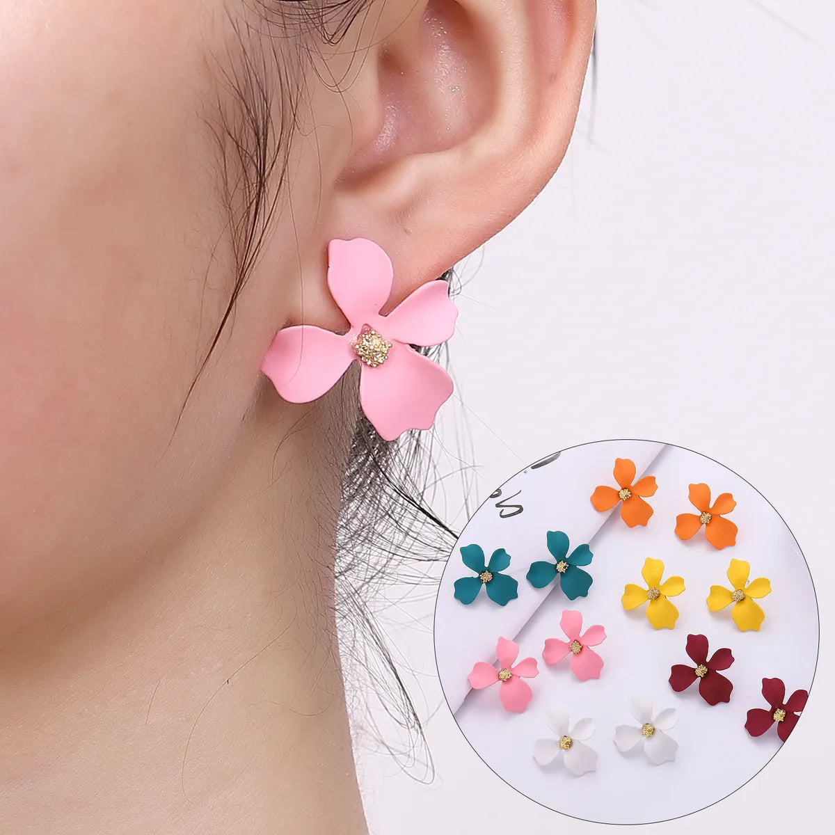 1 Pair Sweet Flower Enamel Alloy Ear Studs