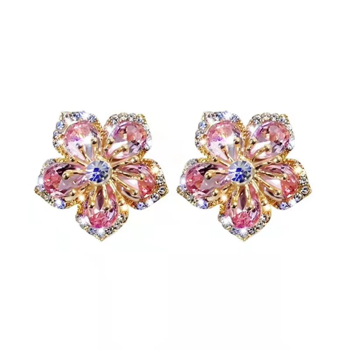 1 Pair Sweet Flower Alloy Inlay Artificial Gemstones Women'S Ear Studs