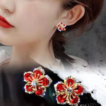 1 Pair Sweet Flower Alloy Inlay Artificial Gemstones Women'S Ear Studs