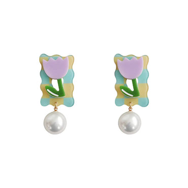 1 Pair Sweet Flower Arylic Drop Earrings