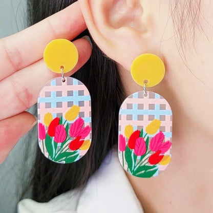 1 Pair Sweet Flower Arylic Drop Earrings