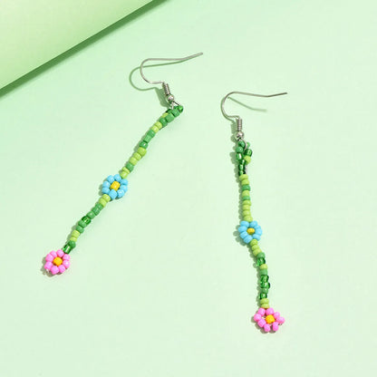 1 Pair Sweet Flower Beaded Glass Drop Earrings