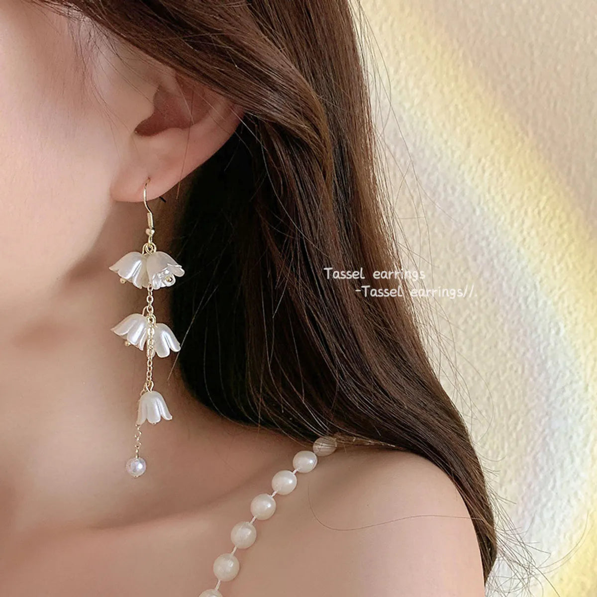 1 Pair Sweet Flower Bow Knot Alloy Beaded Inlay Rhinestones Pearl Women'S Drop Earrings