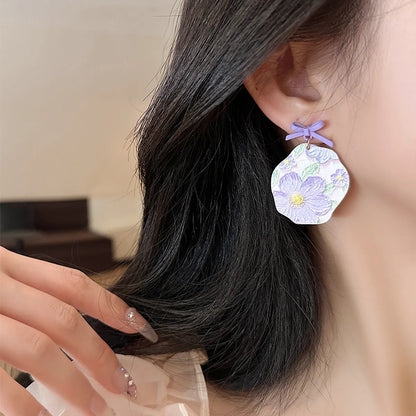 1 Pair Sweet Flower Bow Knot Plating Alloy Resin Drop Earrings