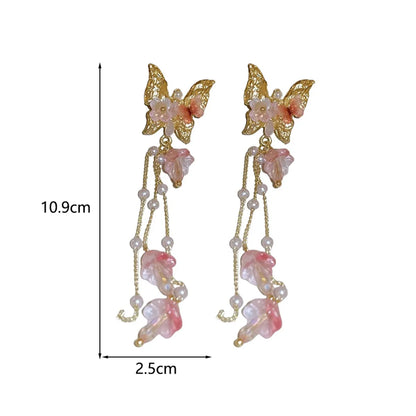 1 Pair Sweet Flower Butterfly Inlay Alloy Crystal Drop Earrings