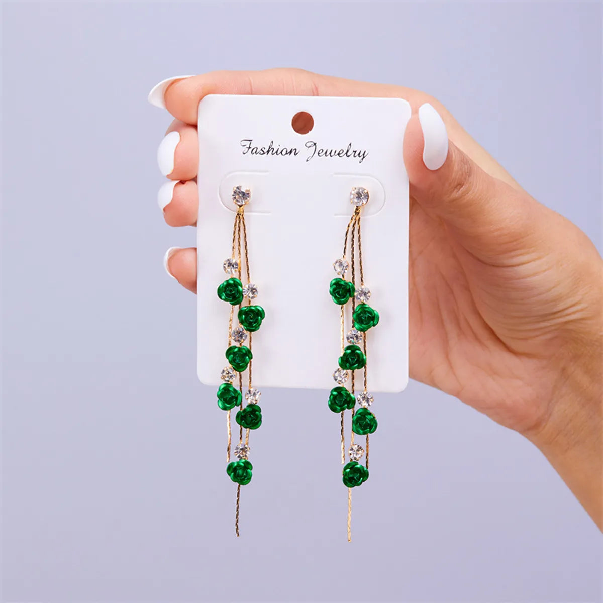 1 Pair Sweet Flower Chain Inlay Zinc Alloy Rhinestones Drop Earrings