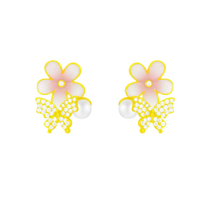 1 Pair Sweet Flower Copper Ear Studs