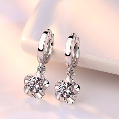 1 Pair Sweet Flower Copper Inlay Zircon Drop Earrings