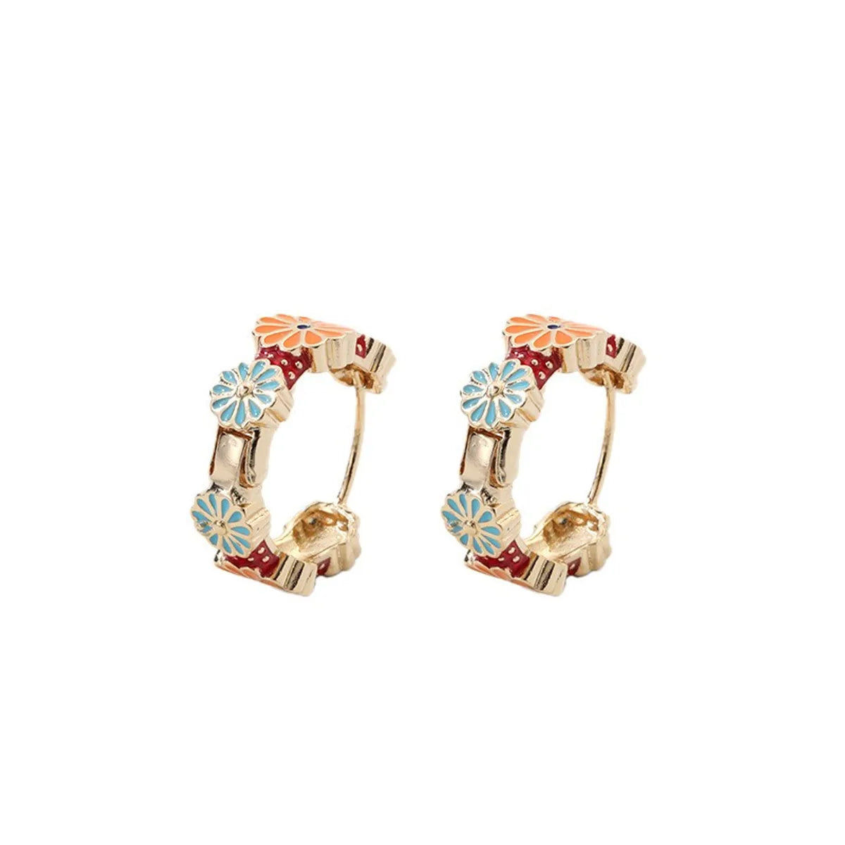 1 Pair Sweet Flower Enamel Copper Hoop Earrings