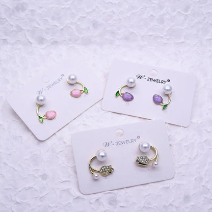 1 Pair Sweet Flower Enamel Plating Inlay Alloy Artificial Pearls Glass Earrings