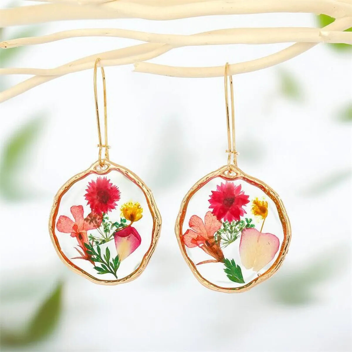 1 Pair Sweet Flower Flowers Alloy Resin Drop Earrings