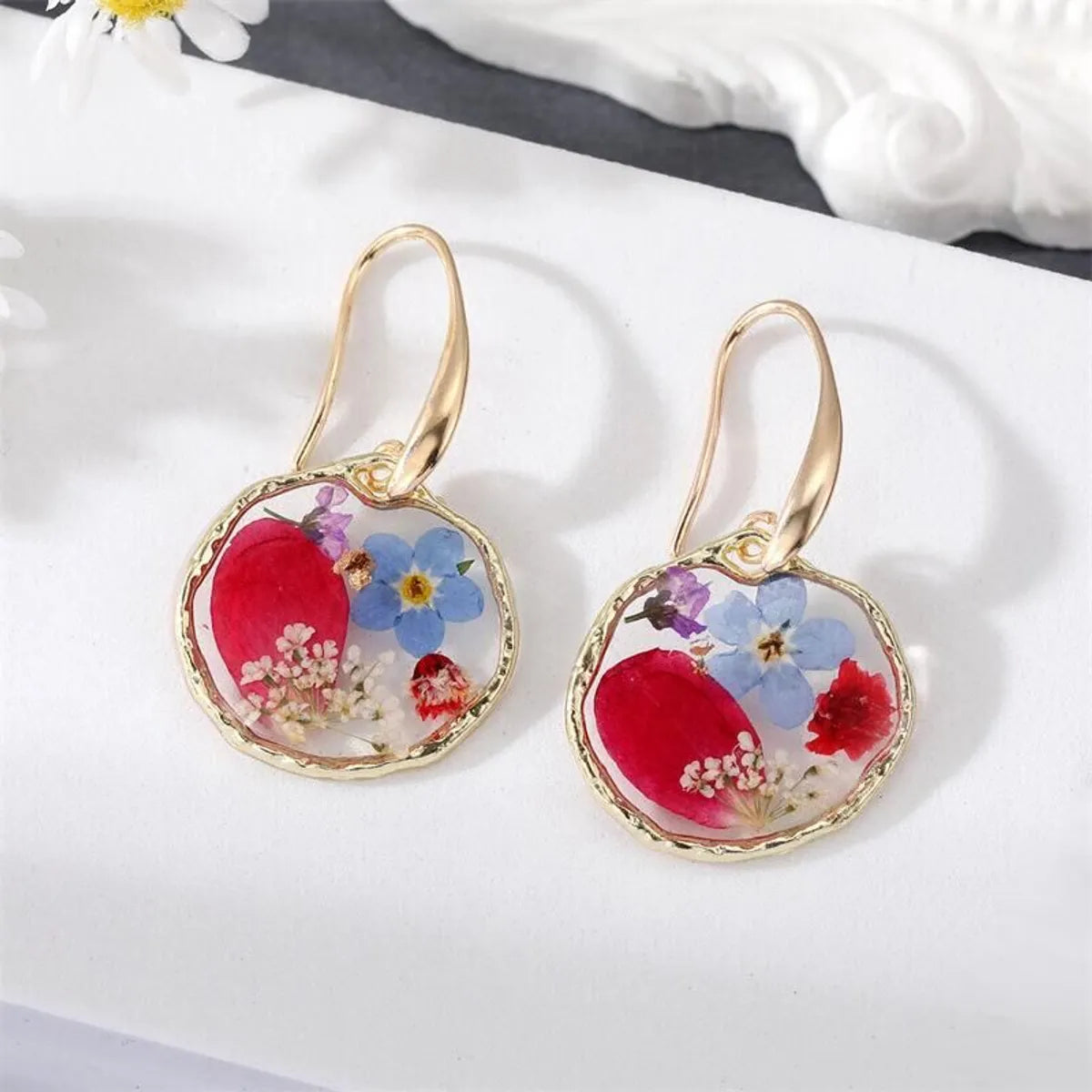 1 Pair Sweet Flower Flowers Alloy Resin Drop Earrings