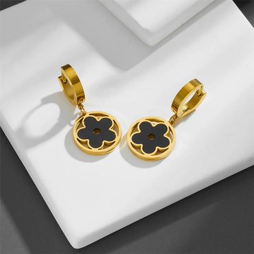 1 Pair Sweet Flower Hollow Out Titanium Steel Drop Earrings