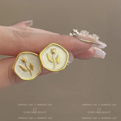 1 Pair Sweet Flower Inlay Alloy Pearl Drop Earrings