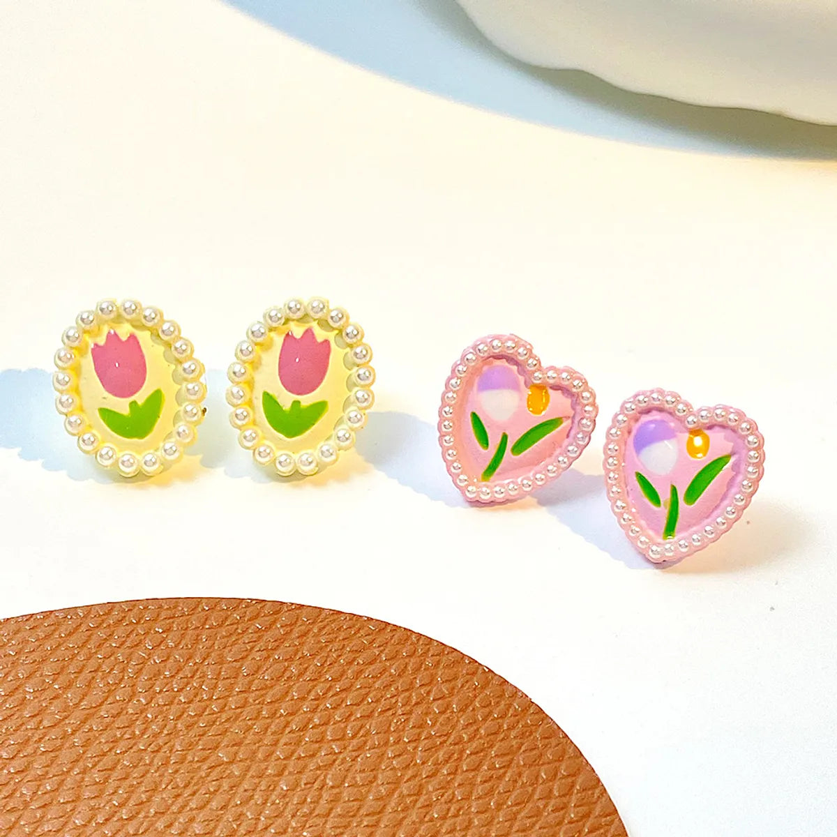 1 Pair Sweet Flower Inlay Alloy Pearl Ear Studs