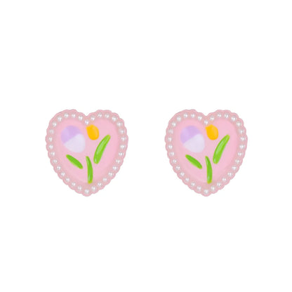 1 Pair Sweet Flower Inlay Alloy Pearl Ear Studs