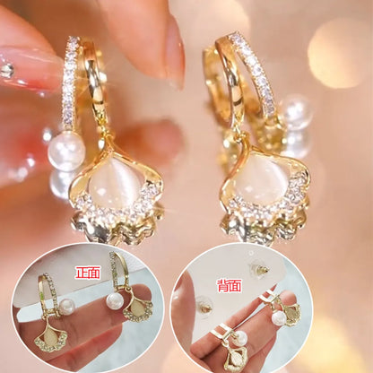 1 Pair Sweet Flower Inlay Artificial Pearl Copper Artificial Crystal Drop Earrings