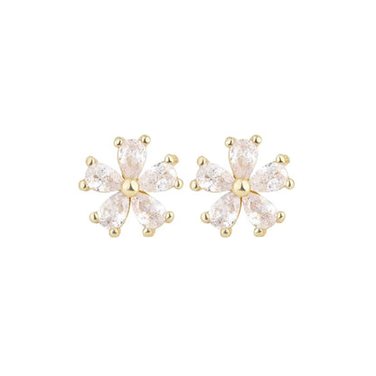 1 Pair Sweet Flower Inlay Copper Zircon Ear Studs