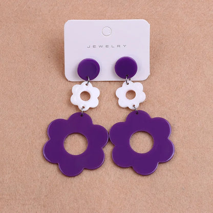 1 Pair Sweet Flower Patchwork Arylic Drop Earrings