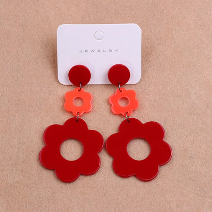 1 Pair Sweet Flower Patchwork Arylic Drop Earrings