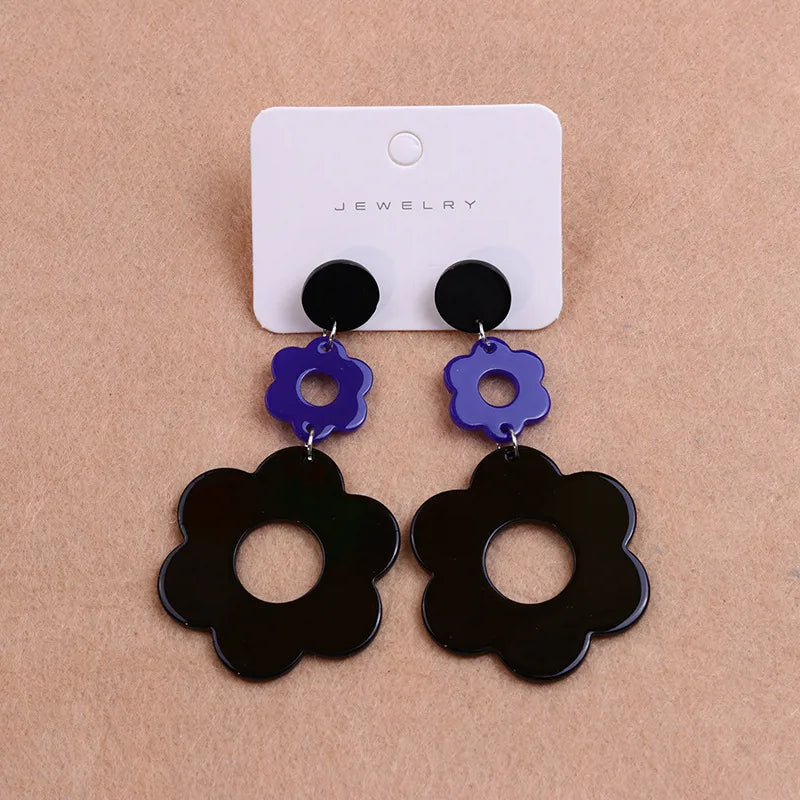 1 Pair Sweet Flower Patchwork Arylic Drop Earrings