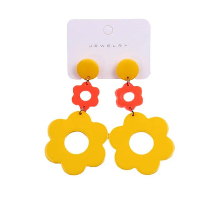 1 Pair Sweet Flower Patchwork Arylic Drop Earrings