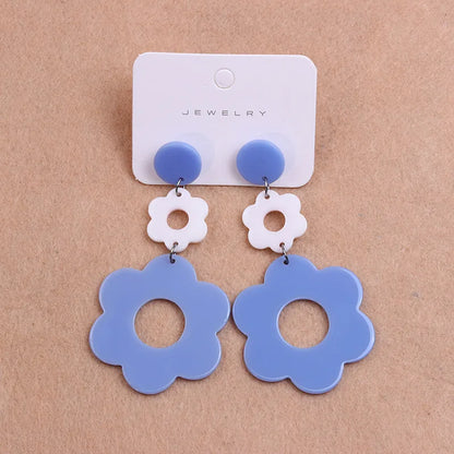 1 Pair Sweet Flower Patchwork Arylic Drop Earrings