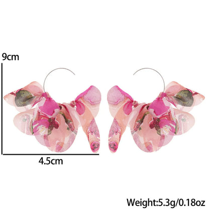 1 Pair Sweet Flower Petal Leopard Alloy Cloth Drop Earrings