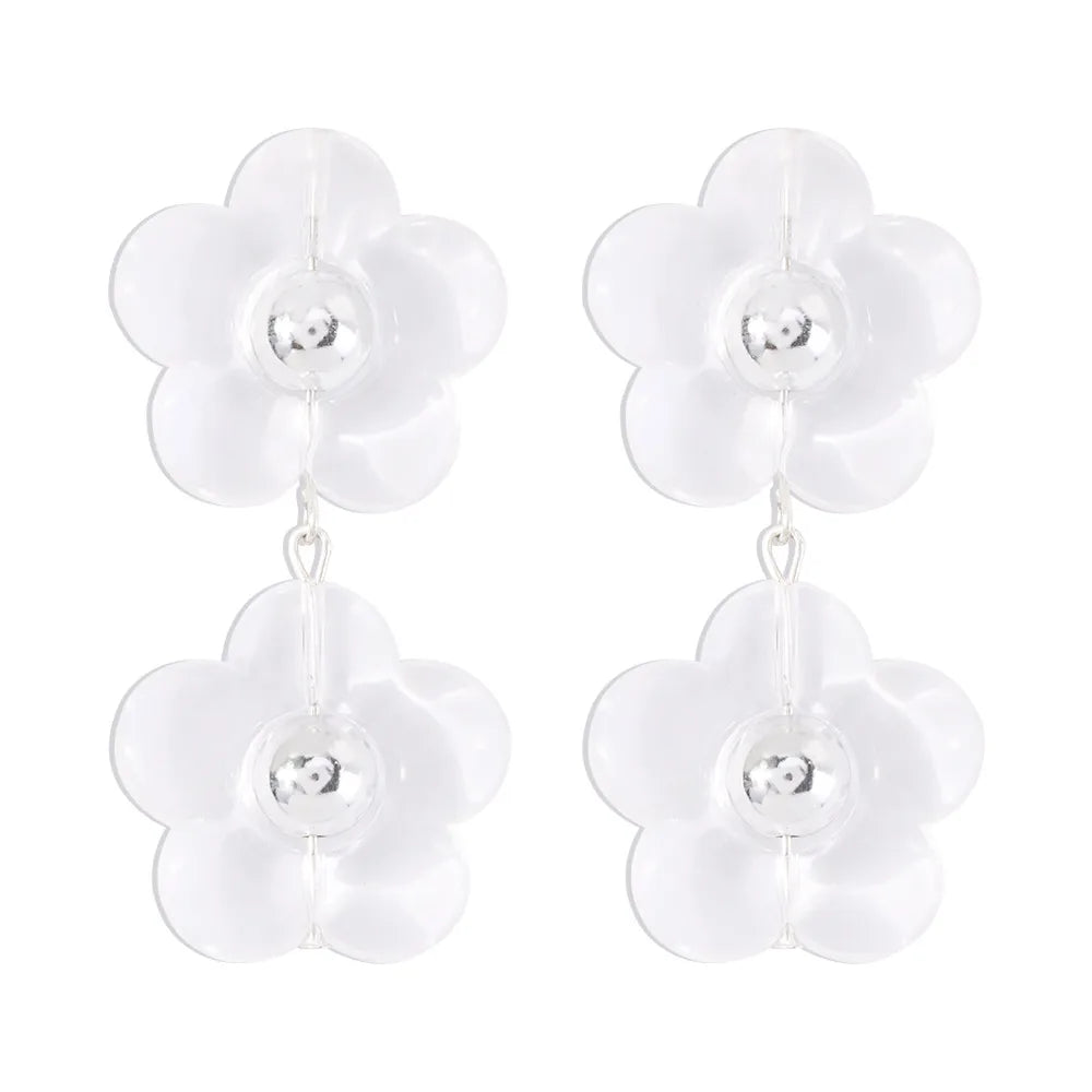 1 Pair Sweet Flower Plastic Drop Earrings