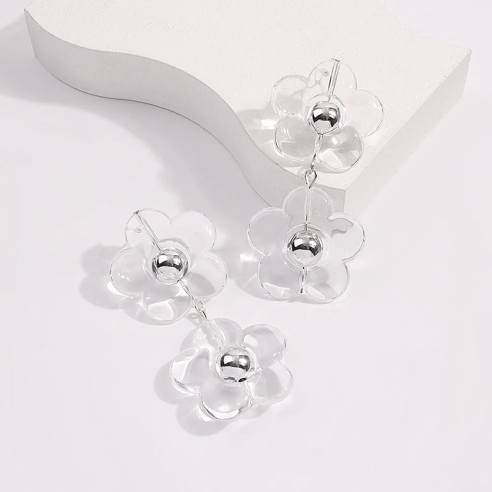 1 Pair Sweet Flower Plastic Drop Earrings