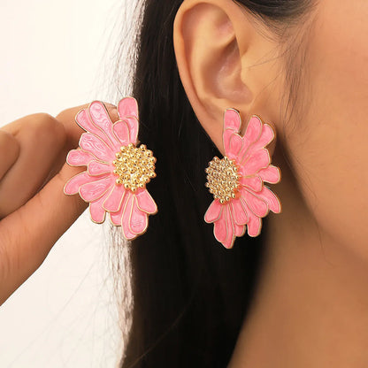 1 Pair Sweet Flower Plating Alloy Ear Studs