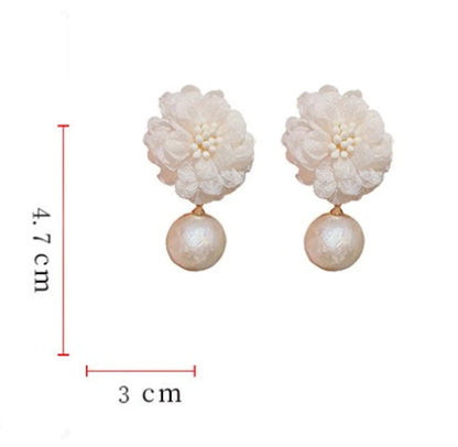 1 Pair Sweet Flower Plating Cloth Copper 14k Gold Plated Drop Earrings