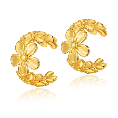 1 Pair Sweet Flower Plating Copper 18k Gold Plated Earrings