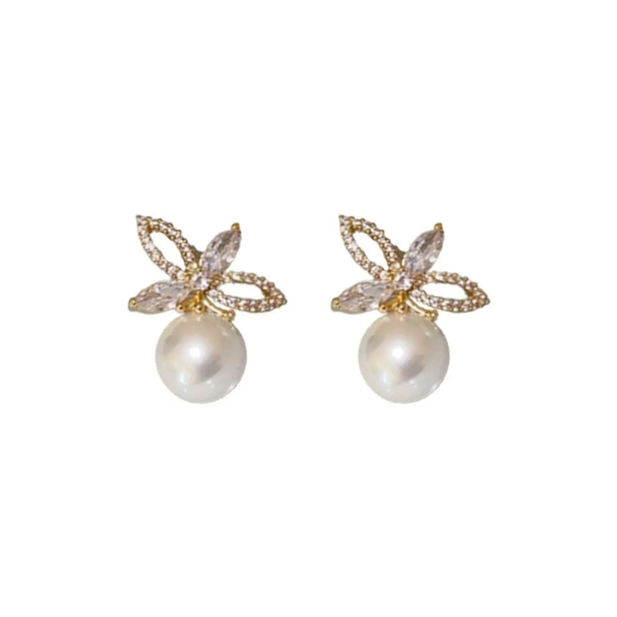 1 Pair Sweet Flower Plating Imitation Pearl Drop Earrings