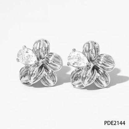 1 Pair Sweet Flower Plating Inlay 304 Stainless Steel Zircon 16K Gold Plated White Gold Plated Gold Plated Ear Studs