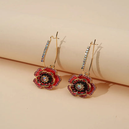 1 Pair Sweet Flower Plating Inlay Alloy Artificial Gemstones Drop Earrings