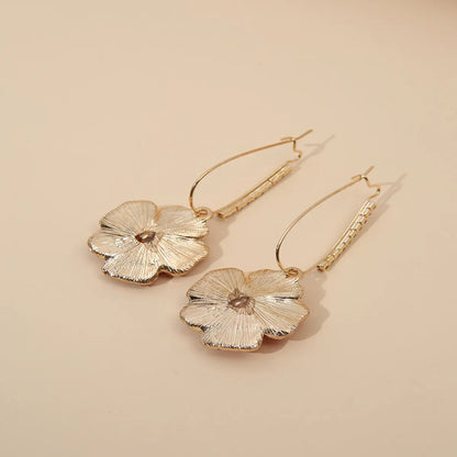 1 Pair Sweet Flower Plating Inlay Alloy Artificial Gemstones Drop Earrings