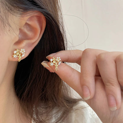 1 Pair Sweet Flower Plating Inlay Alloy Artificial Pearls Artificial Diamond Ear Studs