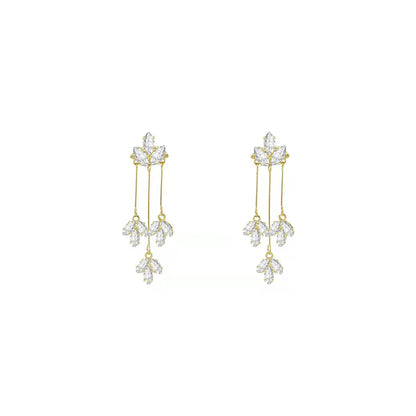 1 Pair Sweet Flower Plating Inlay Alloy Rhinestones Drop Earrings